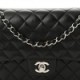 CHANEL LAMBSKIN QUILTED MEDIUM DOUBLE FLAP BLACK SILVER HARDWARE SILVER HARDWARE (25*15*6cm)