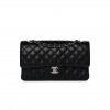 CHANEL CAVIAR QUILTED MEDIUM DOUBLE FLAP BLACK SILVER HARDWARE (25*15*6cm)