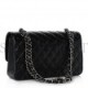 CHANEL CAVIAR QUILTED MEDIUM DOUBLE FLAP BLACK SILVER HARDWARE (25*15*6cm)