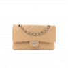 CHANEL CAVIAR QUILTED MEDIUM DOUBLE FLAP BEIGE CLAIR SILVER HARDWARE (25*15*7cm)