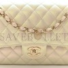 CHANEL IRIDESCENT LAMBSKIN QUILTED MEDIUM DOUBLE FLAP IVORY ROSE GOLD HARDWARE (25*15*6cm)