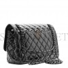 CHANEL SHINY DISTRESSED CALFSKIN QUILTED JUMBO DOUBLE FLAP SO BLACK BLACK HARDWARE (30*19*10cm)