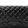 CHANEL SHINY DISTRESSED CALFSKIN QUILTED JUMBO DOUBLE FLAP SO BLACK BLACK HARDWARE (30*19*10cm)