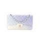 CHANEL PERFORATED LAMBSKIN QUILTED MEDIUM DOUBLE FLAP LIGHT BLUE LIGHT PURPLE WHITE SILVER HARDWARE (25*15*6cm)