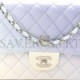 CHANEL PERFORATED LAMBSKIN QUILTED MEDIUM DOUBLE FLAP LIGHT BLUE LIGHT PURPLE WHITE SILVER HARDWARE (25*15*6cm)