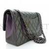 CHANEL IRIDESCENT LAMBSKIN QUILTED MEDIUM DOUBLE FLAP DARK PURPLE SILVER HARDWARE (25*16*6cm)