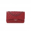 CHANEL CAVIAR QUILTED JUMBO DOUBLE FLAP DARK RED SILVER HARDWARE (30*18*10cm)