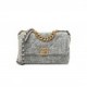 CHANEL TWEED QUILTED MEDIUM CHANEL 19 FLAP GREY ECRU GOLD HARDWARE (25*17*8cm)