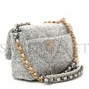 CHANEL TWEED QUILTED MEDIUM CHANEL 19 FLAP GREY ECRU GOLD HARDWARE (25*17*8cm)