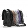 CHANEL CALFSKIN QUILTED OMBRE MEDIUM DOUBLE FLAP BLACK BLACK HARDWARE (25*15*6cm)