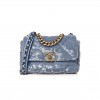 CHANEL SEQUIN QUILTED MEDIUM CHANEL 19 FLAP LIGHT BLUE GOLD HARDWARE (25*18*8cm)