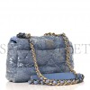 CHANEL SEQUIN QUILTED MEDIUM CHANEL 19 FLAP LIGHT BLUE GOLD HARDWARE (25*18*8cm)