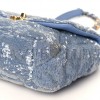 CHANEL SEQUIN QUILTED MEDIUM CHANEL 19 FLAP LIGHT BLUE GOLD HARDWARE (25*18*8cm)