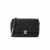 CHANEL SHINY CAVIAR QUILTED SMALL CHAIN MELODY FLAP BLACK GOLD HARDWARE (22*15*6cm)