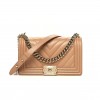 CHANEL CAVIAR CHEVRON QUILTED MEDIUM BOY FLAP DARK BEIGE ROSE GOLD HARDWARE (25*15*6cm)