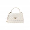 CHANEL IRIDESCENT CAVIAR QUILTED SMALL COCO HANDLE FLAP WHITE ROSE GOLD HARDWARE (28*17*11cm)