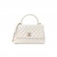 CHANEL IRIDESCENT CAVIAR QUILTED SMALL COCO HANDLE FLAP WHITE ROSE GOLD HARDWARE (28*17*11cm)