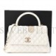 CHANEL IRIDESCENT CAVIAR QUILTED SMALL COCO HANDLE FLAP WHITE ROSE GOLD HARDWARE (28*17*11cm)