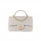 CHANEL LAMBSKIN QUILTED MINI TOP HANDLE RECTANGULAR FLAP GREY GOLD HARDWARE (20*13*6cm)