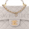 CHANEL LAMBSKIN QUILTED MINI TOP HANDLE RECTANGULAR FLAP GREY GOLD HARDWARE (20*13*6cm)