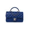 CHANEL LAMBSKIN QUILTED MINI TOP HANDLE RECTANGULAR FLAP BLUE ROSE GOLD HARDWARE (20*12*6cm)