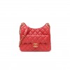 CHANEL SHINY CRUMPLED CALFSKIN QUILTED SMALL HOBO RED GOLD HARDWARE (22*17*7cm)