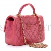 CHANEL IRIDESCENT LAMBSKIN QUILTED MINI TOP HANDLE RECTANGULAR FLAP RED GOLD HARDWARE (20*13*6cm)