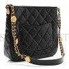 CHANEL CAVIAR QUILTED TWIST YOUR BUTTONS HOBO BLACK GOLD HARDWARE (23*21*6cm)