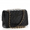 CHANEL LAMBSKIN QUILTED MEDIUM DOUBLE FLAP BLACK GOLD HARDWAR (25*15*7cm)