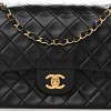 CHANEL LAMBSKIN QUILTED MEDIUM DOUBLE FLAP BLACK GOLD HARDWAR (25*15*7cm)