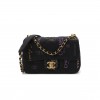 CHANEL DENIM QUILTED DENIM MOOD MINI RECTANGULAR FLAP BLACK MULTICOLOR GOLD HARDWARE (21*13*7cm)