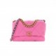 CHANEL DENIM QUILTED LARGE CHANEL 19 FLAP NEON PINK GOLD HARDWARE (30*20*10cm)