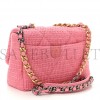 CHANEL METALLIC TWEED QUILTED MEDIUM CHANEL 19 FLAP PINK GOLD HARDWARE (25*18*9cm)