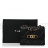 CHANEL CALFSKIN RESIN QUILTED MINI FLAP BLACK GOLD HARDWARE (18*13*4cm)