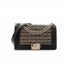 CHANEL LAMBSKIN COTTON WOVEN MEDIUM BOY FLAP BLACK ROSE GOLD HARDWARE (25*15*7cm)