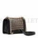 CHANEL LAMBSKIN COTTON WOVEN MEDIUM BOY FLAP BLACK ROSE GOLD HARDWARE (25*15*7cm)