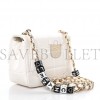 CHANEL LAMBSKIN RESIN CRYSTAL SQUARE QUILTED MINI SQUARE FLAP WHITE ROSE GOLD HARDWARE (17*13*8cm)