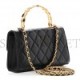 CHANEL LAMBSKIN ENAMEL QUILTED TOP HANDLE FLAP PHONE HOLDER WITH CHAIN BLACK GOLD HARDWARE (18*10*4cm)