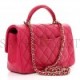 CHANEL LAMBSKIN QUILTED MINI TOP HANDLE RECTANGULAR FLAP DARK PINK ROSE GOLD HARDWARE (19*13*7cm)