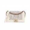 CHANEL PATENT SEQUIN MEDIUM BOY CHANEL FLAP WHITE PINK LIGHT BLUE ROSE GOLD HARDWARE (25*15*6cm)