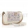 CHANEL PATENT SEQUIN MEDIUM BOY CHANEL FLAP WHITE PINK LIGHT BLUE ROSE GOLD HARDWARE (25*15*6cm)