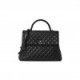 CHANEL CAVIAR QUILTED LARGE COCO HANDLE FLAP BLACK SILVER HARDWARE (32*23*11cm)