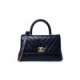 CHANEL CALFSKIN CHEVRON QUILTED SMALL COCO HANDLE FLAP NAVY GOLD HARDWARE (28*17*11cm)