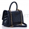 CHANEL CALFSKIN CHEVRON QUILTED SMALL COCO HANDLE FLAP NAVY GOLD HARDWARE (28*17*11cm)