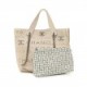 CHANEL CALFSKIN TWEED SMALL LOGO EYELETS SHOPPING TOTE BEIGE SILVER HARDWARE (28*26*14cm)