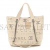 CHANEL CALFSKIN TWEED SMALL LOGO EYELETS SHOPPING TOTE BEIGE SILVER HARDWARE (28*26*14cm)