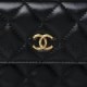 CHANEL LAMBSKIN RESIN QUILTED CLUTCH WITH CHAIN BLACK GOLD HARDWARE (15*10*5cm)