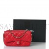 CHANEL CAVIAR QUILTED FLAP PHONE HOLDER WITH CHAIN RED ROSE GOLD HARDWARE (17*11*4cm)