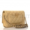 CHANEL CAVIAR QUILTED WALLET ON CHAIN WOC LIGHT YELLOW ROSE GOLD HARDWARE (19*12*3cm)