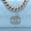 CHANEL LAMBSKIN QUILTED CHANEL 19 WALLET ON CHAIN WOC LIGHT BLUE SILVER HARDWARE (19*12*4cm)